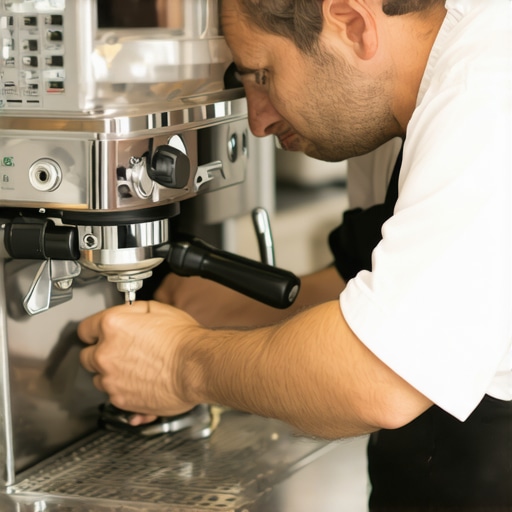 Barista cleaning and calibrating espresso machine and grinder for perfect coffee