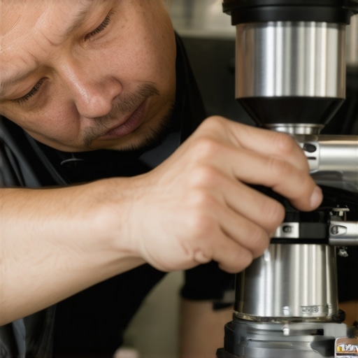 Barista adjusting a high-end coffee grinder to achieve optimal grind size for espresso