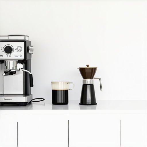 A sleek, modern home espresso station featuring a machine, grinder, and barista accessories.