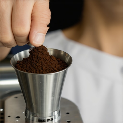 Close-up of a barista tamping coffee grounds in a portafilter