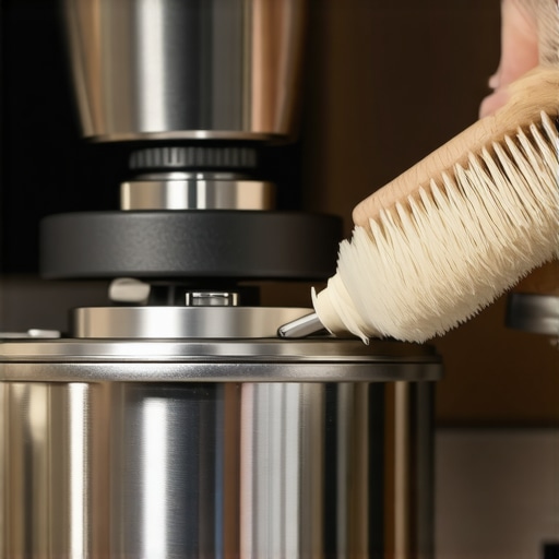 Person cleaning a coffee grinder with a soft brush to demonstrate maintenance