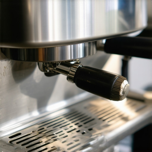 Barista cleaning espresso machine with brushes and cloths