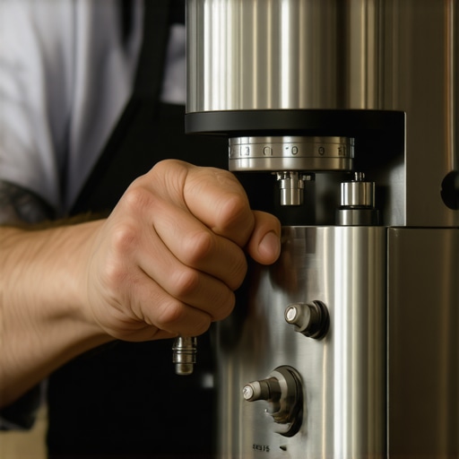 Expert adjusting coffee grinder settings A skilled barista fine-tuning a coffee grinder for precision brewing.