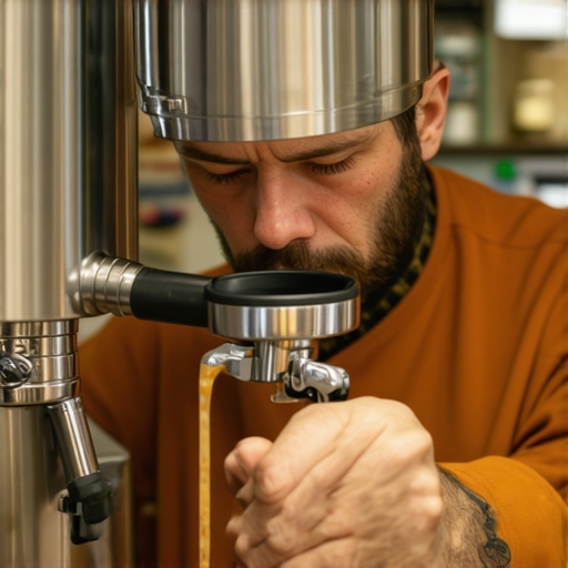 A person cleaning an espresso machine using cleaning brushes and descaling solutions