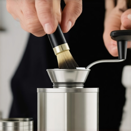 Person cleaning a coffee grinder with a dry brush to prevent static