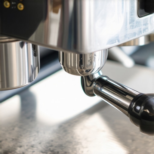 Person cleaning metal parts of espresso machine with descaling solution