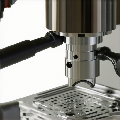 Close-up of an espresso machine disassembled with visible gasket and water reservoir parts