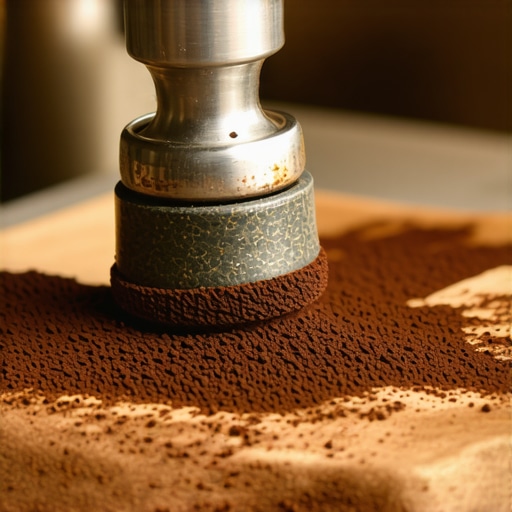 A barista applying even pressure on coffee grounds in a portafilter with a tamper