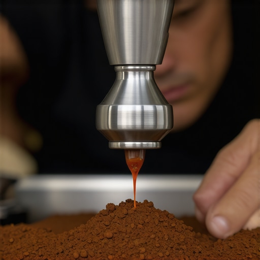 Barista tamping espresso grounds evenly in a portafilter.