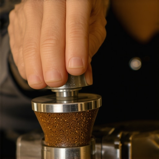 A skilled barista tuning a high-end coffee grinder with precision tools