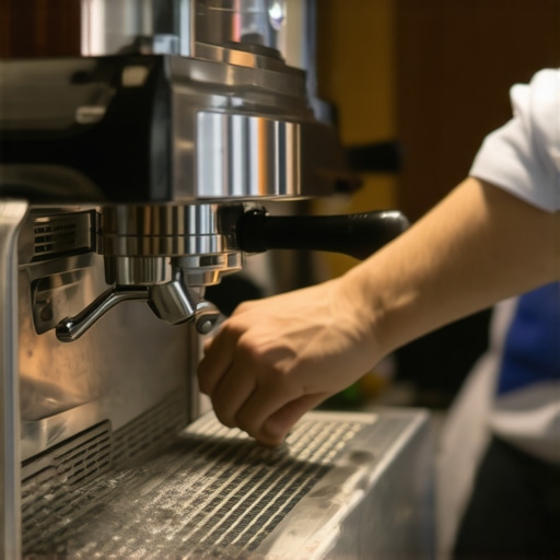 Effective Espresso Machine Maintenance A barista using cleaning tools on an espresso machine to ensure performance and longevity