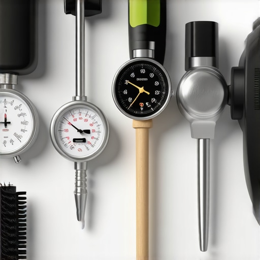 A collection of high-quality espresso maintenance tools arranged neatly on a countertop.