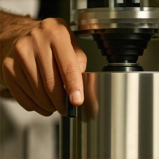 Barista calibrating a coffee grinder with a digital gauge for optimal performance