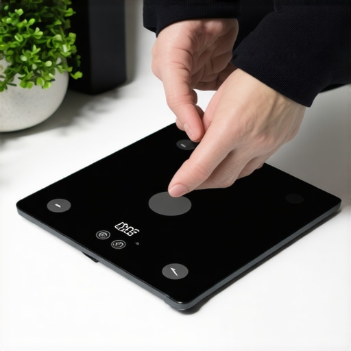 Person resetting and re-pairing a 2026 Smart Scale to troubleshoot connectivity issues.