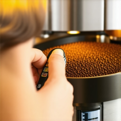 Using a Digital Thermometer on Coffee Grinder Burrs Person measuring grinder burr temperature with a digital infrared thermometer during coffee maintenance.