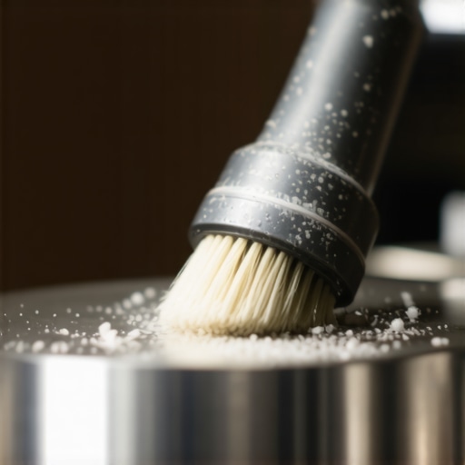 A barista carefully brushes the burrs of a coffee grinder to ensure even wear and optimal performance