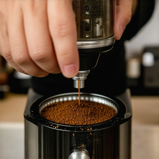 Barista calibrating a coffee grinder to eliminate grassy flavors in espresso