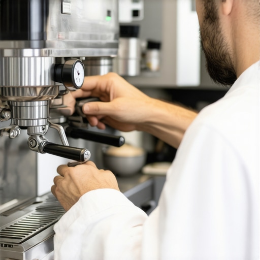 Barista adjusting calibration tools on espresso machine for optimal performance