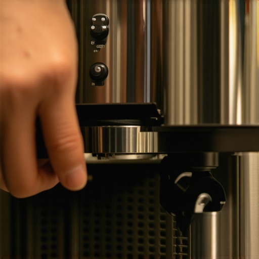 Hand applying electrical tape on espresso machine drip tray to reduce rattling noises.