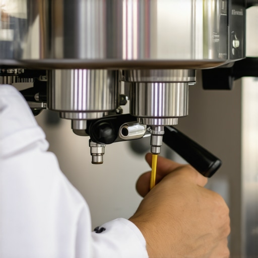 Barista adjusting pressure on an espresso machine for optimal extraction.