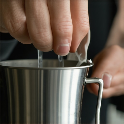 A barista using a thin wire to clear a clogged espresso basket during cleaning