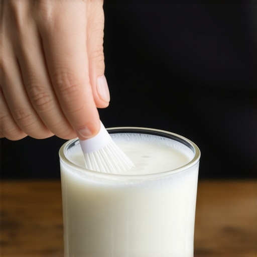 Person cleaning milk frothing tip with a brush
