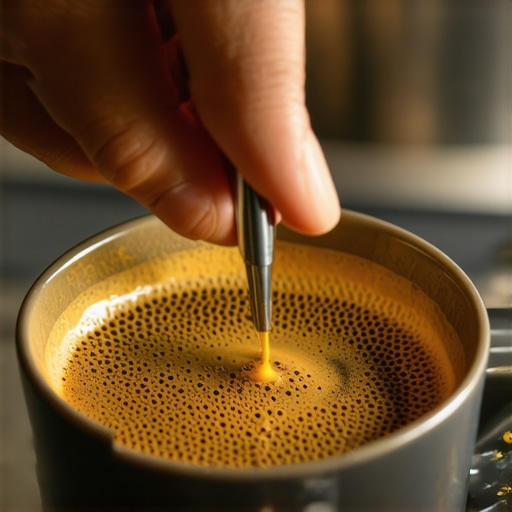 Close-up of a hand gently inserting a needle into a steam tip hole for cleaning.
