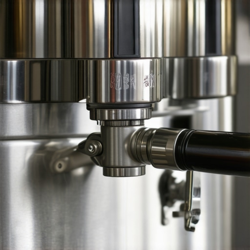 A barista using a needle and brush to clean a coffee machine's steam wand, ensuring balanced steam output