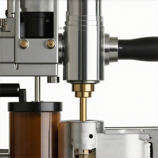Technician inspecting the internal parts of an espresso machine pump, with visible chambers and seals.
