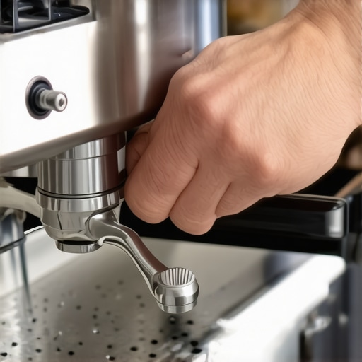 A professional preparing tools to service an espresso machine, highlighting brushes, wrenches, and cleaning supplies.