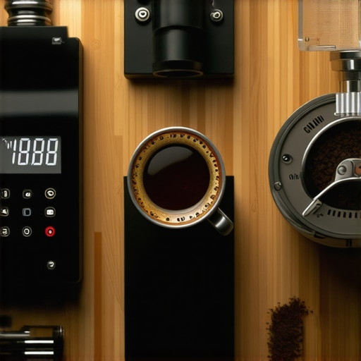 Essential Tools for Espresso Mastery A detailed shot of barista tools like scale, tamper, and grinder ready for use.