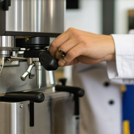 Expert Maintenance of Home Espresso Equipment A barista cleaning and inspecting an espresso machine to ensure optimal performance