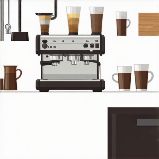 Tools and equipment for maintaining an espresso machine and grinder at a tidy home coffee station.