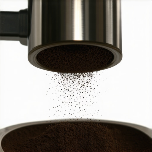 Close-up of a strong magnet mounted inside a coffee grinder chute catching stray grounds.