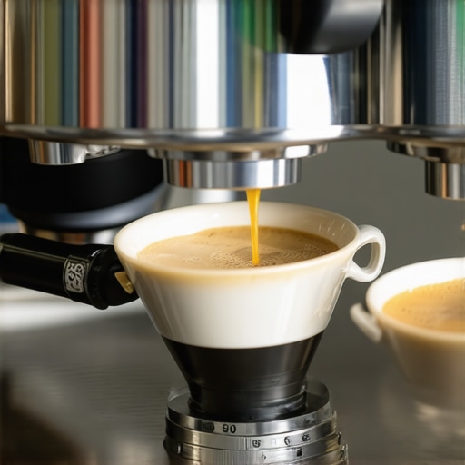 A barista using a digital caliper to measure the inside diameter of an espresso basket for precise tamper fitting.