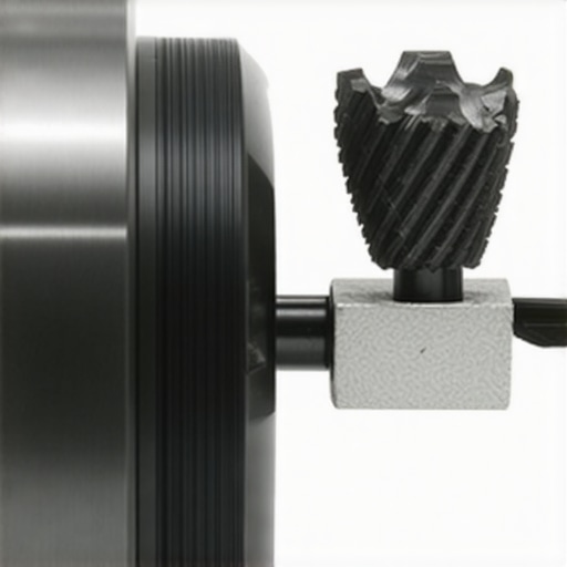 Close-up image showing paper shim being placed between coffee grinder burrs for precise alignment