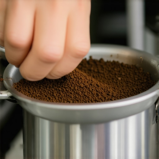 Perfect Tamp for Clean Espresso Shots Barista tamping coffee grounds evenly in a portafilter basket to prevent spray.