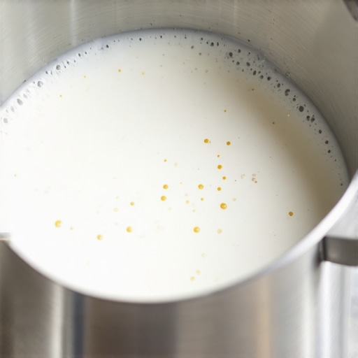 Steamed oat milk showing silky microfoam in a barista-style pitcher.