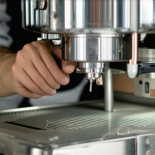 A barista using calibration tools on an espresso machine for optimal performance.