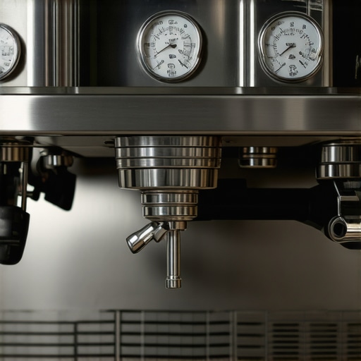 Precision Tools for Home Baristas Close-up of flow meter and pressure gauge on espresso machine for fine-tuning extraction