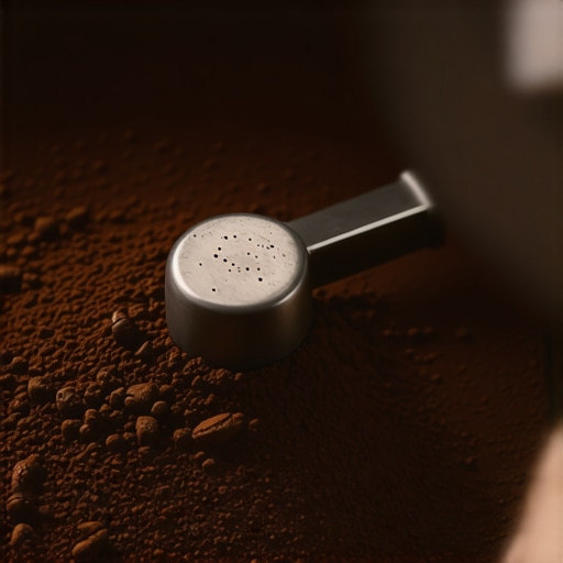 Freshly ground dark roast coffee beans in a grinder
