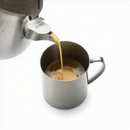 Barista pouring milk into espresso with the pitcher tilted at a 45-degree angle, showing microfoam flow control.