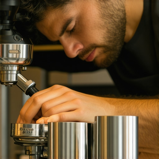 A professional barista cleaning espresso machine and grinder for optimal performance