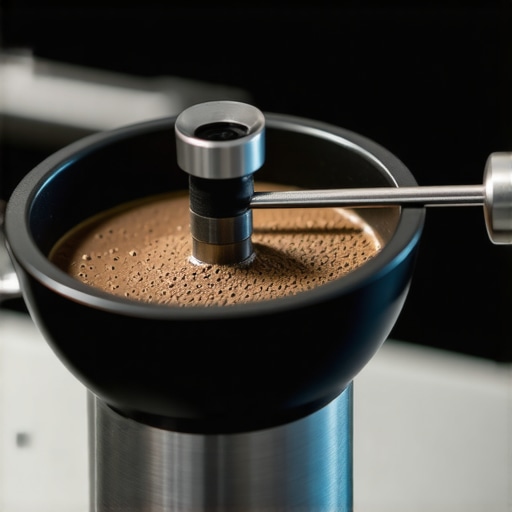 A technician aligning coffee grinder burrs using a shim for precise calibration.