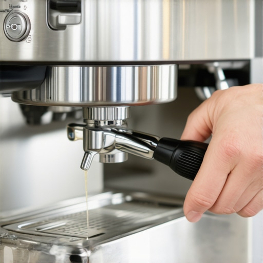 A barista scrubbing rust spots on an espresso machine with a soft brush and vinegar