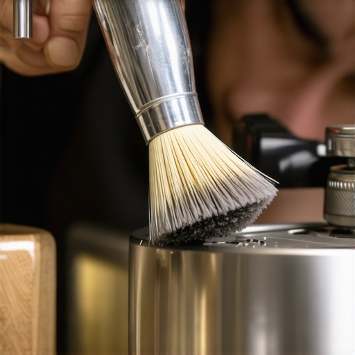 A person cleaning coffee grinder burrs with a brush to ensure optimal performance and longevity.