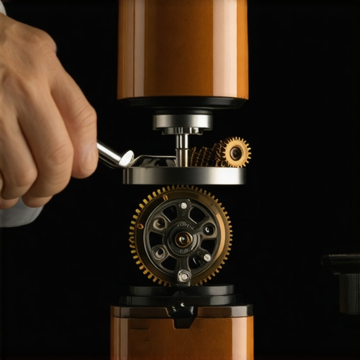 Inner gears and screws of a disassembled coffee grinder