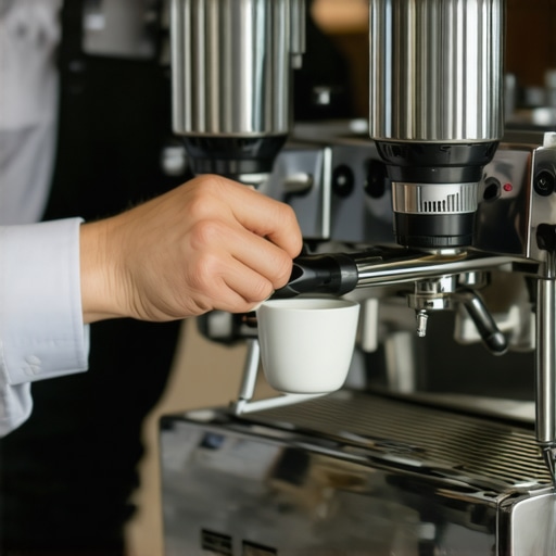 Barista checking internal parts of espresso machine for buildup and wear
