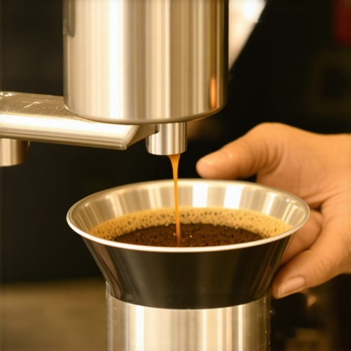 Close-up of a barista leveling coffee grounds in a portafilter to ensure even tamping for espresso