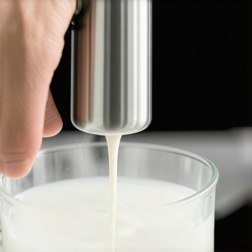 Person frothing milk with an electric device